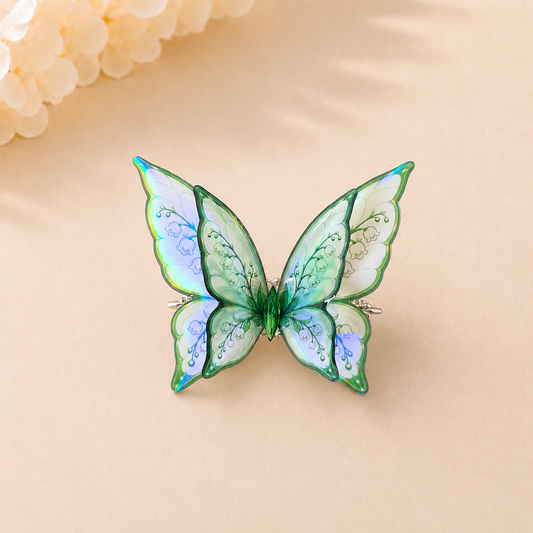 Emerald Lily of the Valley Butterfly Hair Clip