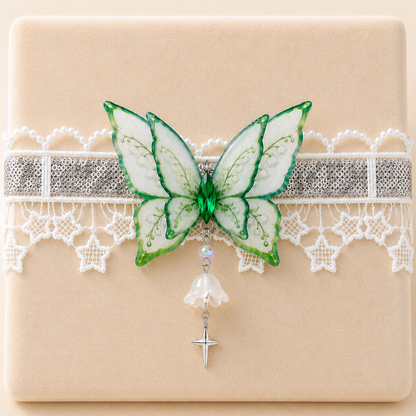 Emerald Lily of the Valley Butterfly Lace Choker