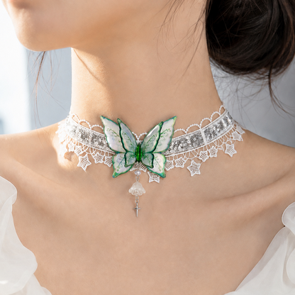 Emerald Lily of the Valley Butterfly Lace Choker