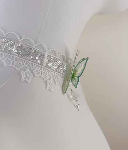 Emerald Lily of the Valley Butterfly Lace Choker