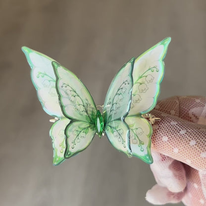 Emerald Lily of the Valley Butterfly Hair Clip
