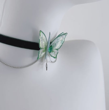 Emerald Lily of the Valley Butterfly Velvet Choker